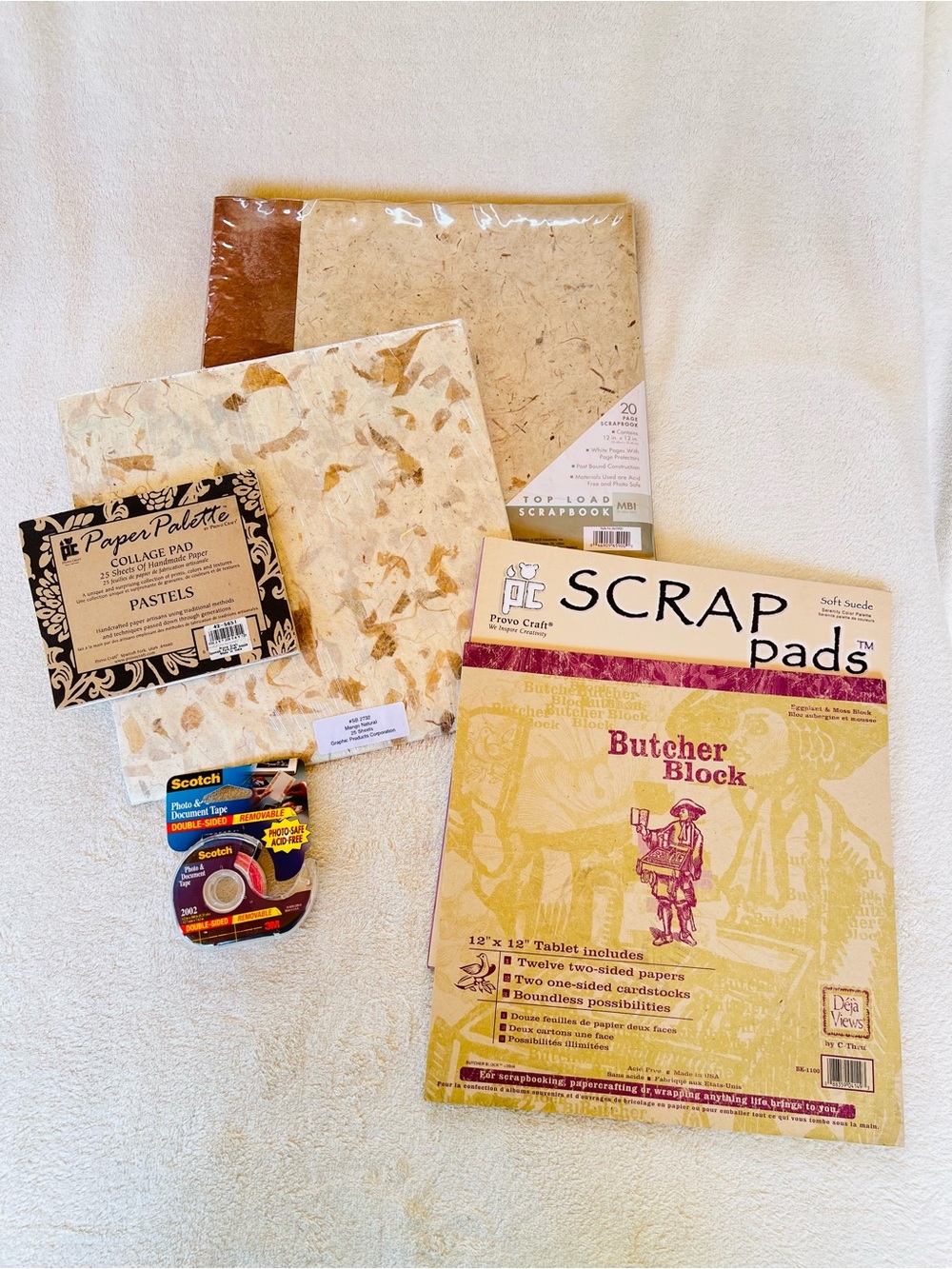 Vintage Scrapbooking Supplies Bundle | Handmade Paper, 12x12 Album & Craft Pads